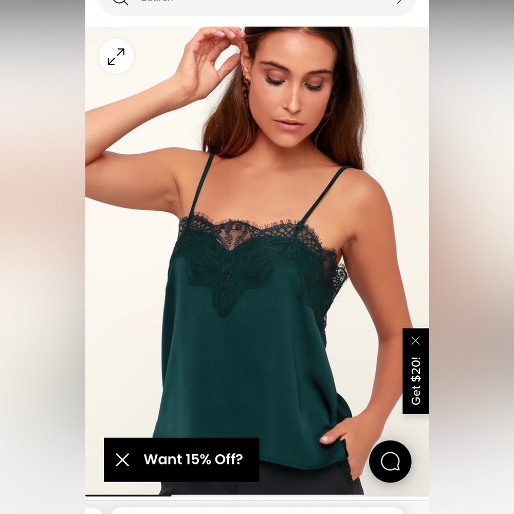 Lulus Maddox Dark Teal Green Satin Lace Cami